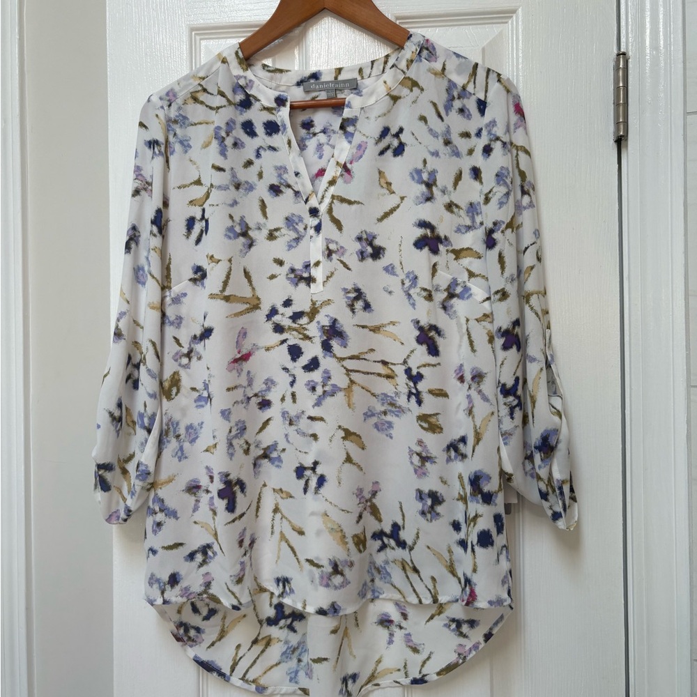 Daniel Rainn White and Purple Blouse Elegant Design